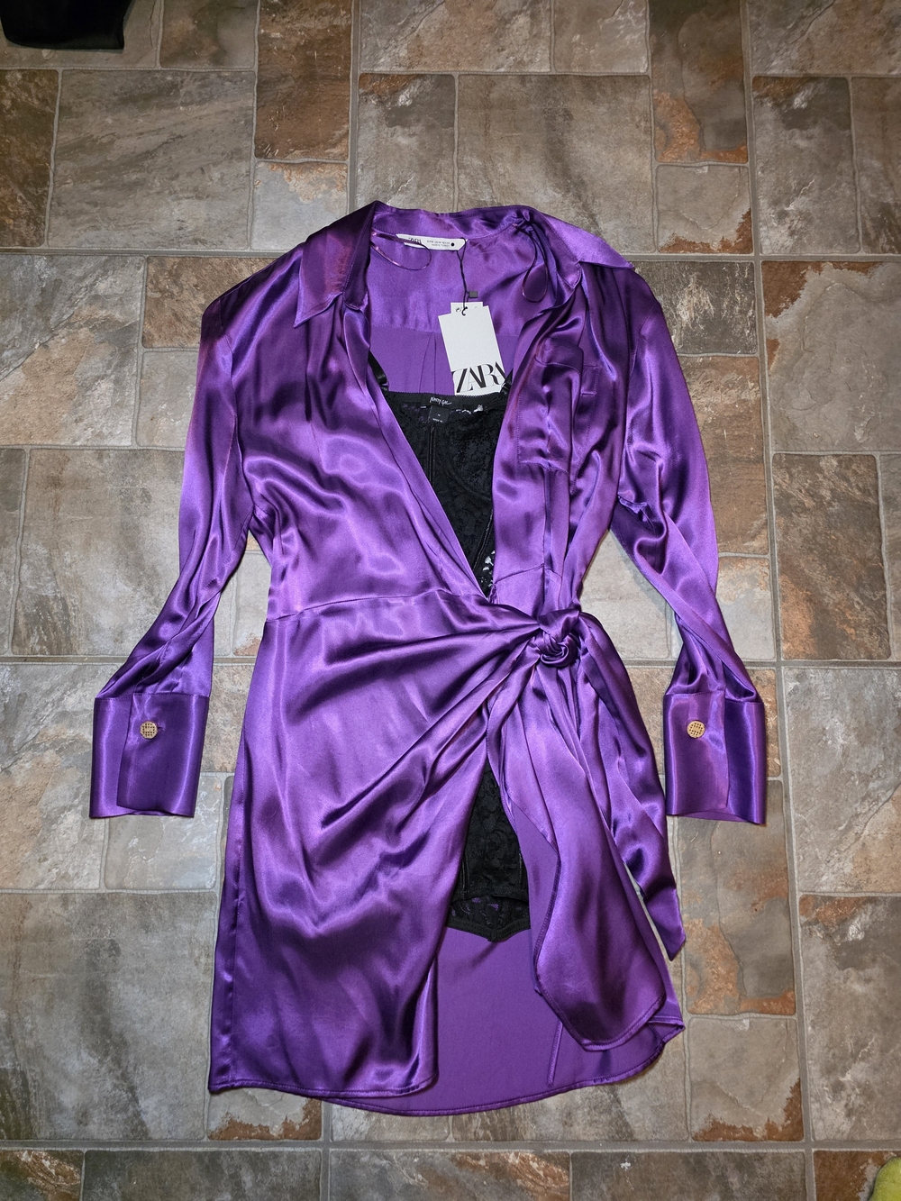Zara Purple Satin Wrap Dress